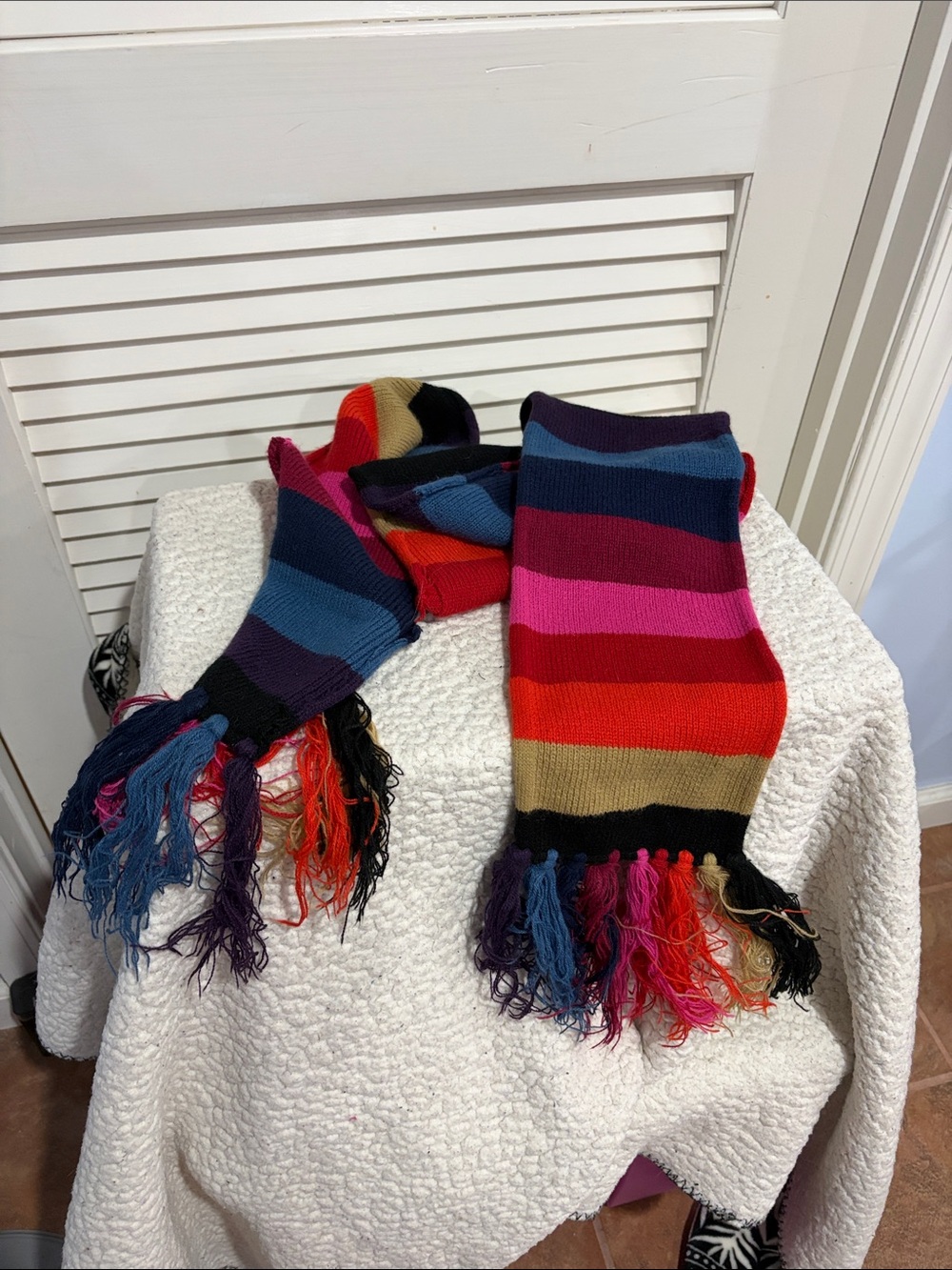 New York & Company Multicolor Striped Knit Scarf with Fringe